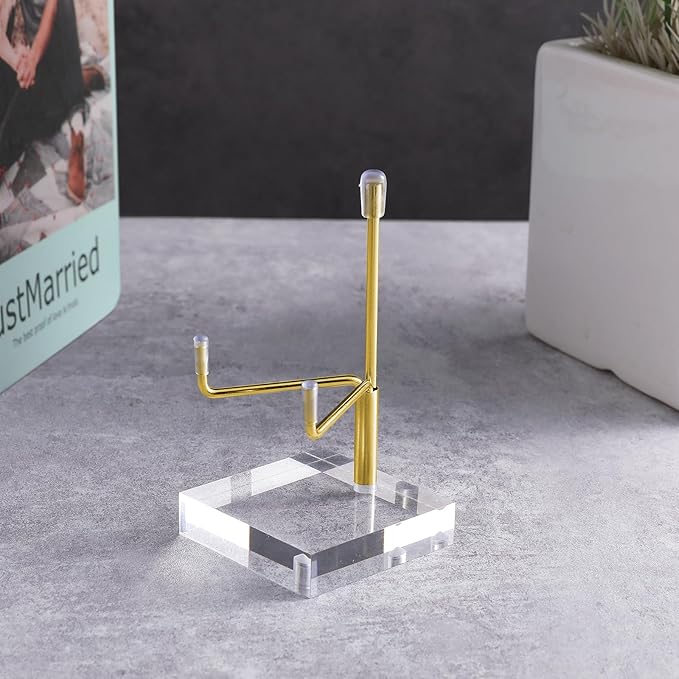 Sibba Adjustable Metal Arms Display Stand Photo Stand Easel Acrylic Base Small Holder Case Plate Clear Base Home Décor Accents Rack for Picture Decorative Book Coral Geodes Rock