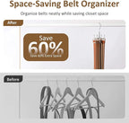 ZEDODIER Belt Organizer for Closet, Heavy-Duty Rotating Belt Hanger Rack Holds up to 24 Belts, Hanging Space Saving Metal Belt Holder for Closet Storage, Silver