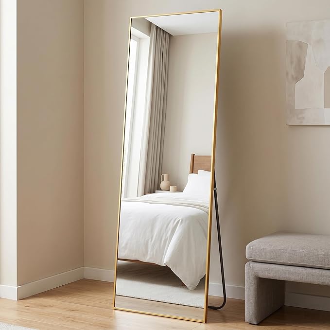 BEAUTYPEAK 71"x36" Rectangle Full Body Floor Mirrors, Full Length Mirror Hanging or Leaning, Aluminum Alloy Frame Wall Mirror for Bedroom, Dressing Room, Gold