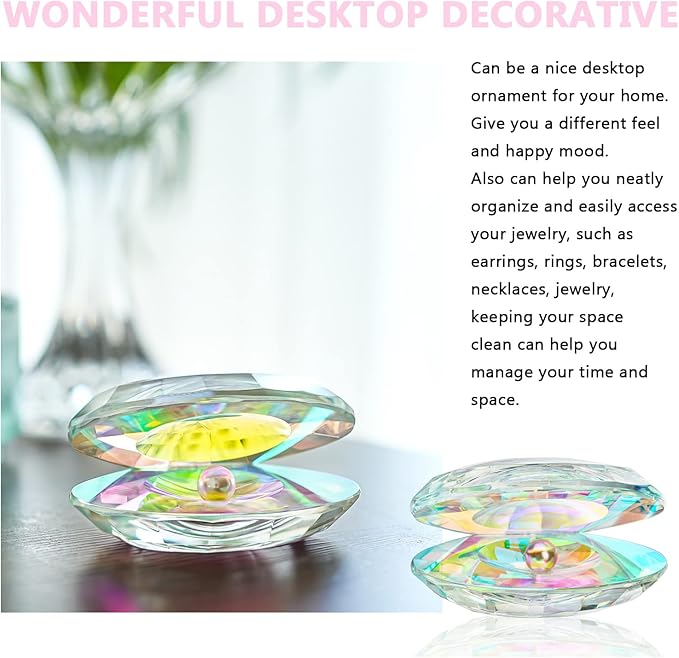 H&D HYALINE & DORA Colorful Crystal Seashell Figurine Collectible,Glass Shell Figurine with Pearl for Wedding Gift Table Decor