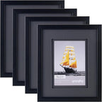 Yaetm 8x10 Double Floating Mat Picture Frame Set of 4, Display Picture 5x7 with black Double Mat, Polished High Definition Real Glass, Tabletop & Wall Mounting Photo Frames, Black
