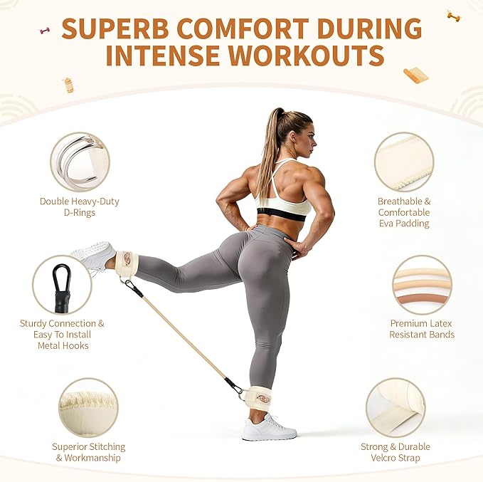 Resistance Bands with Cuffs – Comfort Ankle Workout Bands for Women & Men, Booty Exercise Bands for Kickbacks, Hip & Glute Training, Butt Lift Fitness Equipment, Durable Home Gym Accessories