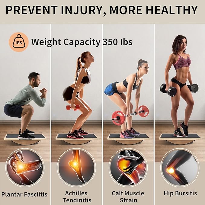 Juoe Balance Board Wobble Board for Adults and Kids - Anti-Slip 350LBS Balance Board for Physical Therapy,Balance Training,Posture Correction,Standing Desk Core Strength Wooden Balance Rocker Board