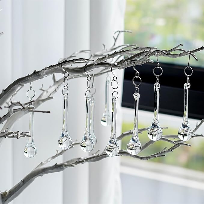 kanpura 20pcs Glass Raindrop Ornaments Glass Teardrop Hanging Ornaments Clear Chandelier Drop Pendant Decorations for Christmas Tree Winter Party Supplies (3 Inch)