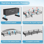 Under Bed Storage with Wheels 47.2"(L)/57.6L Large Rolling Under Bed Storage, Metal Underbed Containers on Wheels, Tool-Free Assembly Foldable Metal Underbed Drawers for Shoes Clothes Toys