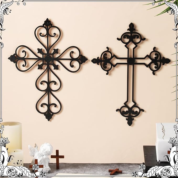 Soaoo 6 Pcs Wooden Wall Crosses Decor Religious Antique Hand Carved Wall Hanging Cross for Home Decor Decorative Cross Catholic Crucifix for Living Room, 12 x 8 Inch