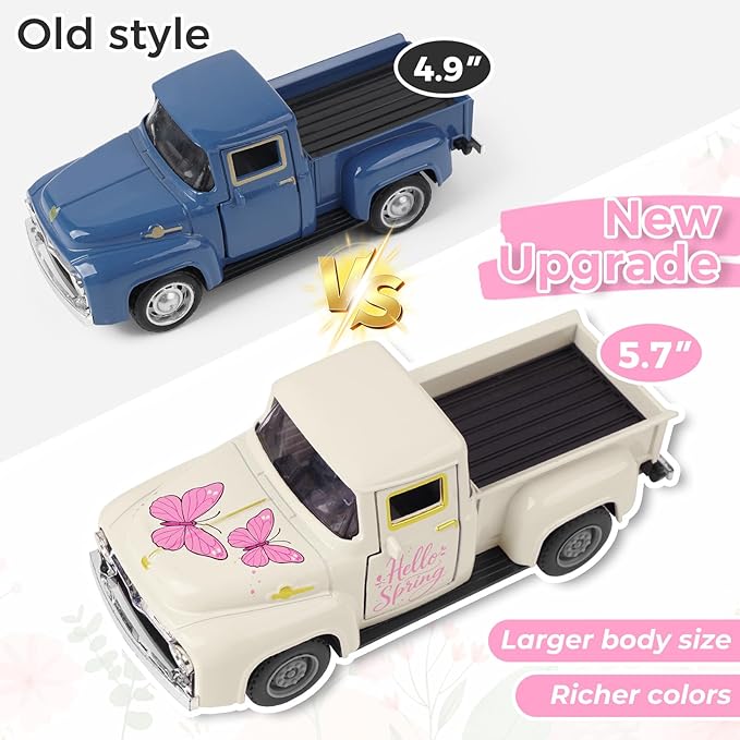 Mothers Day Spring Butterfly Truck Decor, Pink Spring Floral Truck Decorations for Home, Mini Wildflowers Truck Tiered Tray Decor, Rustic Farmhouse Kitchen Tabletop Decorations for Office