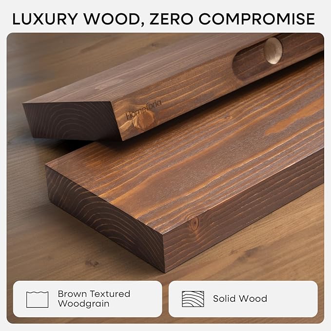 Homeforia Classic Walnut 20 inch Floating Shelf, High End Solid Real Wood Small 20inch Floating Shelves for Wall Mounted, 20in Floating Shelves, Heavy Duty Bracket, 20 X 6.5 X 1.75 inches, Set of 3