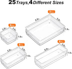 SMARTAKE 25-Piece Drawer Organizer with Non-Slip Silicone Pads, 4-Size Desk Drawer Organizer Trays Storage Tray for Makeup, Jewelries, Utensils in Bedroom Dresser, Office and Kitchen (Clear)