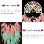 Pretty Jolly Macaroon Candy Tree of Life Dream Catcher Wall Decor with Healing Crystal Stone Handmade Feather Dream Catchers Decoration Wall Hanging Bedroom Living Room Wedding Party Home Decor-25.6"