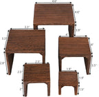 MOOCA 5-Piece Wooden Jewelry Display Risers - Multi-Function Retail Stands for Rings, Watches, Necklaces, Bracelets, and More - Various Heights, Brown Color