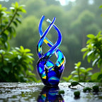 Hand Blown Glass Decor - Cobalt Blue Glass Sculpture - Ocean Theme Spiral Kinetic Figurine, Light Reactive Gradient Decor for Home Office Garden, Ideal Gift for All Occasions