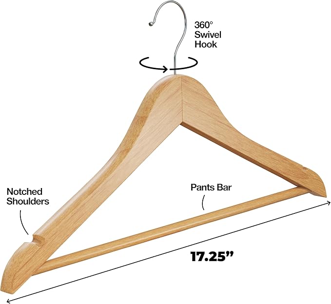 Premium Wooden Hangers 20 Pack - Durable Non Slip Coat Hangers Heavy Duty- Natural Solid Wood Hangers - Clothes Hangers with Chrome Swivel Hooks - Great for Jacket, Dress, Suit Hangers, Home-It