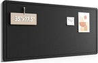 Fluxynara Bulletin Board, 35" x 17.5" Cork Board Alternative with 12 Safe Removable Adhesive Tabs, Foldable Felt Pin Board for Home Office, Classroom, Bedroom,Entryway for Walls—Black