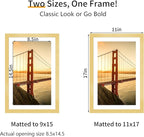 11x17 Picture Frame 3 Pack - Gold Poster Frame Display Pictures 9x15 with Mat or 11 x 17 Without Mat for Wall Hanging Horizontal and Vertical