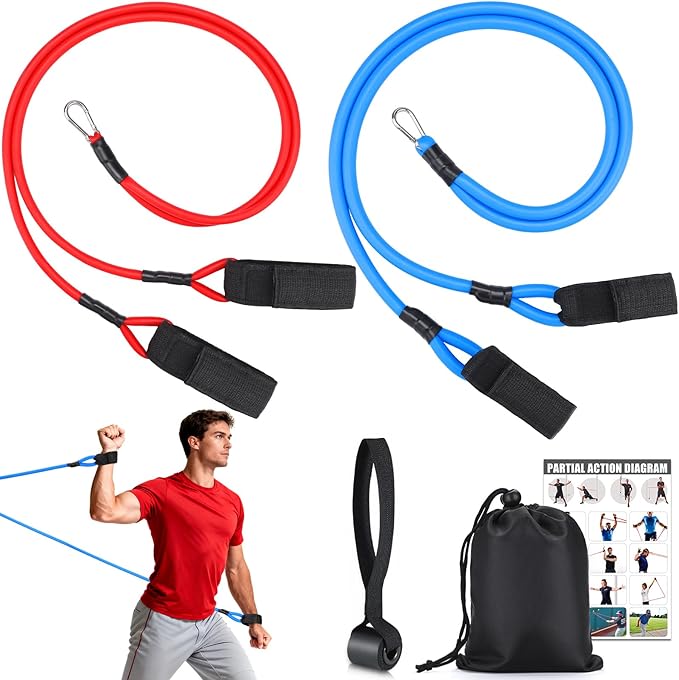 TOBWOLF 4PCS Baseball Exercise Bands with Interchangeable Grips, Baseball Resistance Trainer for Pitching & Throwing, Training Aid for Baseball Softball Pitchers to Build Arm Strength, Warm-Up