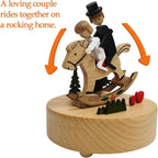 Briskfeel Wooden Rocking Horse Music Box - Couple Riding on a Horse Mechanical Musical Box, Rocking Horse Sways to the Melody, Romantic Gift for Wedding, Anniversary, Valentine's Day