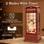 Large Snow Globes, Snowman Christmas Lantern,Glitter Vintage Phone Booth, 8 Songs, 6H Timer Battery & USB Powered, Music Box for Christmas Table Decorations