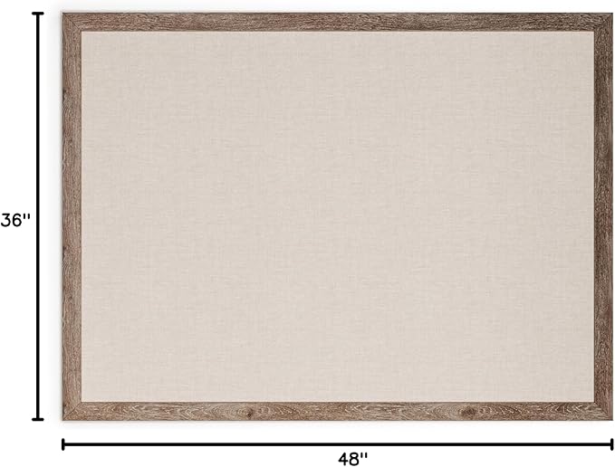 U Brands Linen Bulletin Board, 36" x 48", Rustic Wood Style Frame, Industrial Grade Pinning Surface