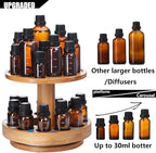 TJ.MOREE Bamboo Diffuser Holder Carousel- 2 Tier Height Increase Rack with Upper Tray for Holding Diffuser, for 5ml, 10ml, 15ml, 20ml Essential Oils Bottles