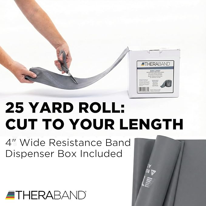 THERABAND Resistance Band 25 Yard Roll, Non-Latex Professional Elastic Stretch Bands for Upper & Lower Body Exercise Workouts, Physical Therapy, Lower Pilates, Flexibility, & Rehab, Dispenser Box