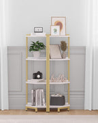 Hzuaneri Corner Shelf Stand, Corner Bookshelf, Storage Standing Shelf Unit with Metal Frame, Plant Stand, Bookcase for Living Room, Home Office, Bedroom, 4-Tier White Gold CS05803A