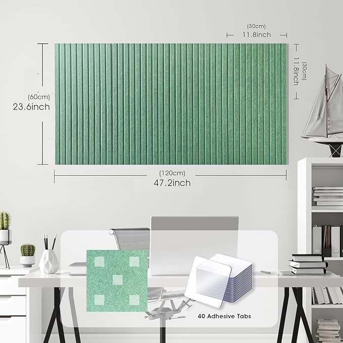 Large Cork Board for Office, 8 Pack Felt Wall Tiles with Slat Wall Paneling and Safe Removable Adhesive Tabs, Felt Bulletin Board Pin Board Cork Boards for Walls - Jade Green
