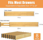 Bamboo Drawer Dividers,17-22" Adjustable Kitchen Drawer Organizer for Clothes,8 Pack Expandable Drawer Organization Separators for Bedroom,Bathroom,Dresser and Office,Natural