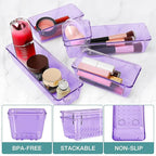 16 PCS Drawer Organizer Set, 5 Varied Size Bathroom and kitchen Drawer cabinet organizer Trays, Clear Storage Bins for Makeup, Jewelry, Utensils and Gadgets, Purple