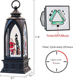 Eldnacele 12” Christmas Snow Globe Lantern Snowman with Music & Timer, USB Lined/Battery Operated Lighted Water Glittering Lantern for Christmas Festival Decoration Gifts – Santa