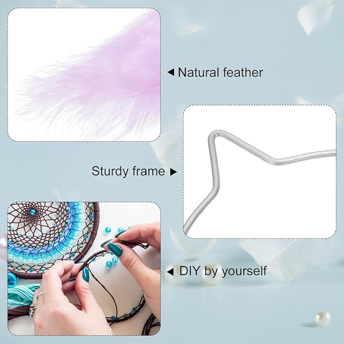 PATIKIL DIY Dream Catcher, Cat Making Dream Catcher Supplies Handmade Dream Catcher Kit Feather Pompom Beads for Wall Hanging Ornament Decor Craft, Purple