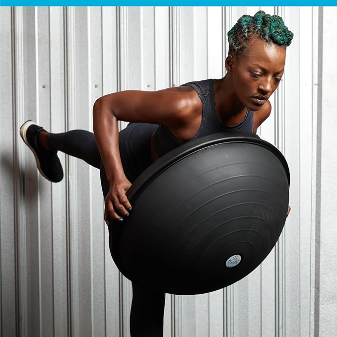 Bosu Balance Ball Exercise Trainer, Home Gym Equipment w/ Guided Workouts & Pump, 26", Blue - Inflatable Fitness Platform for Strength Training, Standing, Balancing, and Core Workout