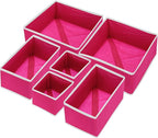 uxcell 1 Set Foldable Cloth Storage Box, 6 Slots Fabric Socks Underwear Drawer Dividers Organizers Baskets Bins for Clothes Socks Scarves Ties, Rose Red