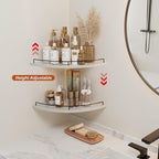 JJL Corner Shelf Wall Mounted, 12 Inches 2-Tier Floating Corner Shelf, Fan-Shaped Rustic Wood Decor with Fence, White Floating Shelves for Apartment Bedroom Kitchen Bathroom