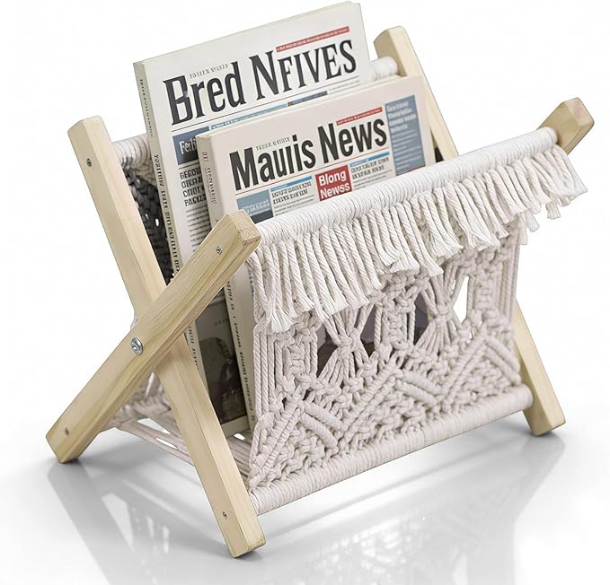 Woven Magazine Rack & Boho Basket Foldable Living Room & Bedroom Storage & Decor 2-in-1