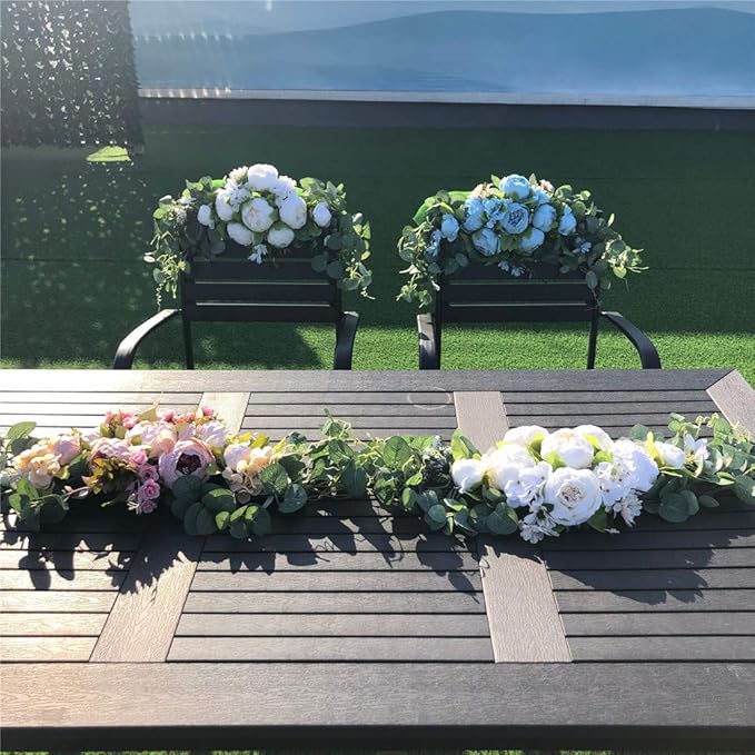 H&S BRIDAL Wedding Arch Flowers, 30 Inch Rustic Artificial Floral Swag for Door Lintel, Green Leaves Rose Peony Sunflowers Table Centerpieces Home Decoration