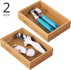 mDesign Pack of 2 Functional Drawer Organiser — Elegant Bamboo Kitchen Drawer Divider for Cutlery, Silverware, Utensils – Convenient Drawer Separator – Light Brown