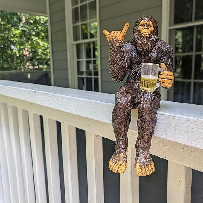 John Bernard & Company Party Bigfoot Male Hang Loose Beer Drinking Decorative Sasquatch Yeti Statue/Figurine 10 Inch H Shelf Sitter Figurine (Natural)
