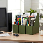 Gueevin Set of 6 Magazine File Holders, Sturdy Cardboard Desk Magazine Organizer with Gold Label Slots, Foldable File Folder Rack for Home Office Classroom Library(Green)