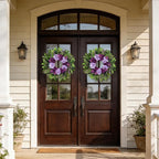 Summer Wreaths for Front Door, 24 Inch Summer Wreath Purple Floral with Hydrangea Ranunculus Flower Summer Door Wreaths for Porch Entryways Wall Window Farmhouse Party Home Seasonal Decor