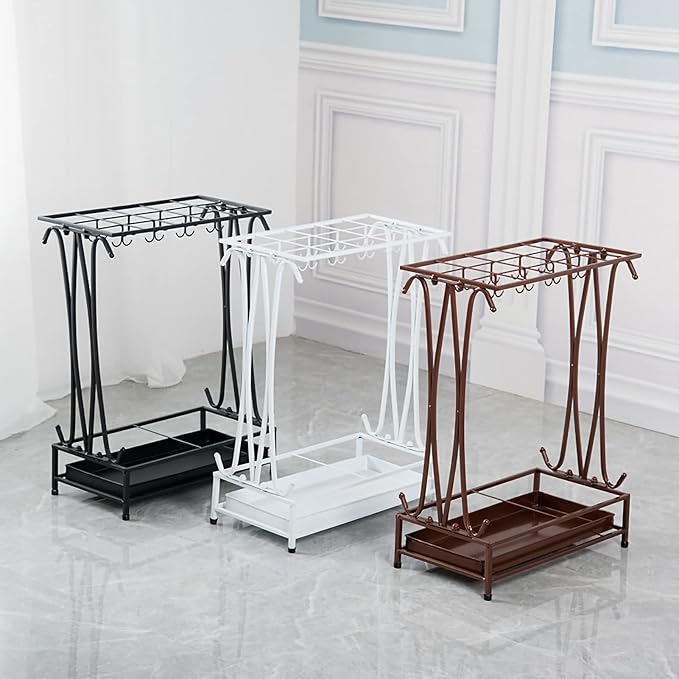 10 Holes 8 Hooks Umbrella Rack,Umbrella Rack Stand,Umbrella Holder with Removable Drip Tray Umbrella Storage for Home Office Entry Hallway(white), Umbrella Rack Stand,10 Holes 8 Hooks Umbrella Ra
