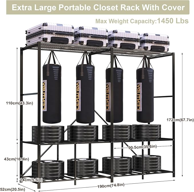 95% Assembled 75" L Heavy Duty Clothes Rack with Cover, Premium Freestanding Portable Clothes Rack, Strong Foldable Garment Rack for Hanging Clothes, Black