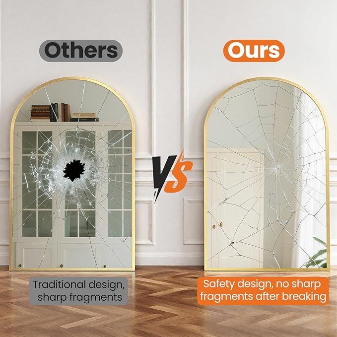 Sweetcrispy 38"x30" Arched Gold Bathroom Mirrors for Wall, Bathroom Mirrors for Over Sink, Metal Framed with HD Shatter-Proof Glass for Entryway, Living Room, Bedroom, Home Decor