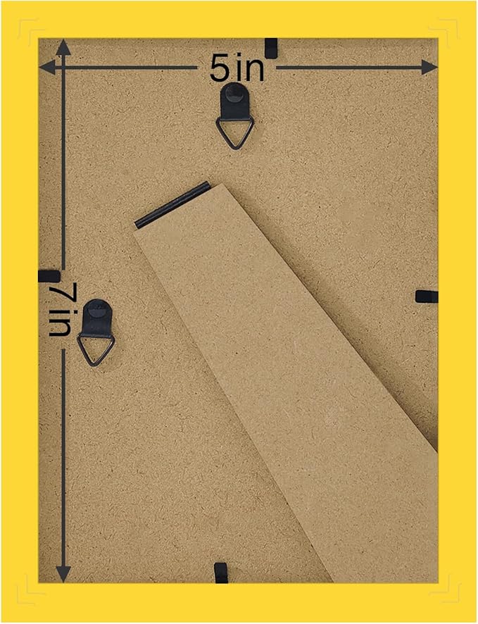 Vittanly 5x7 Picture Frames Set of 9, Shatter Resistant Plexiglass, Display 4x6 Pictures with Mat or 5x7 without Mat, Photo Frames for Wall or Tabletop, Engineered Wood, Yellow