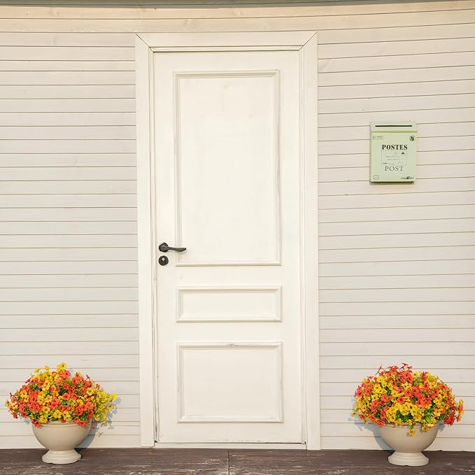 24 Bundles Artificial Fall Flowers for Outdoor Realistic Faux Flower Garden Home Decoration,Hanging Autumn Fall Decor Daisy with Eucalyptus Leaves Fake Plants Greenery Porch Patio Front Door Decors