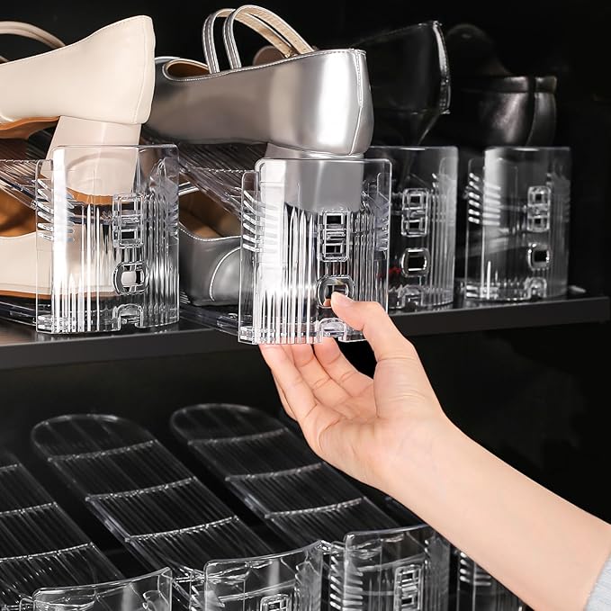 Shoe Slots Organizer 10 Pack - Shoe Stackers,3 Levels Adjustable,Space Savers 50%,Double Layer Holders for Closet (Transparent),Organizador de Zapatos