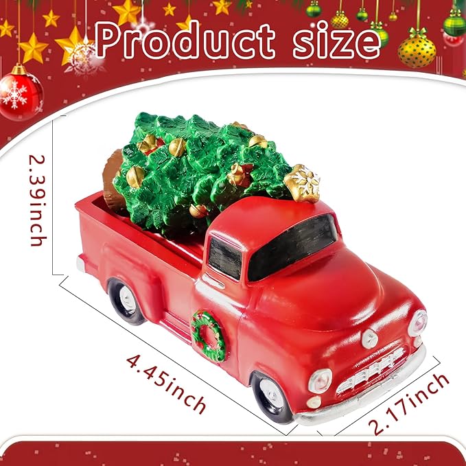 Rileryan Christmas Village Vintage Red Truck Decor Figurines for Mini Christmas Village Town Accessories Pieces Cars Vehicles Sets Decorations Home Indoor Decor Gift