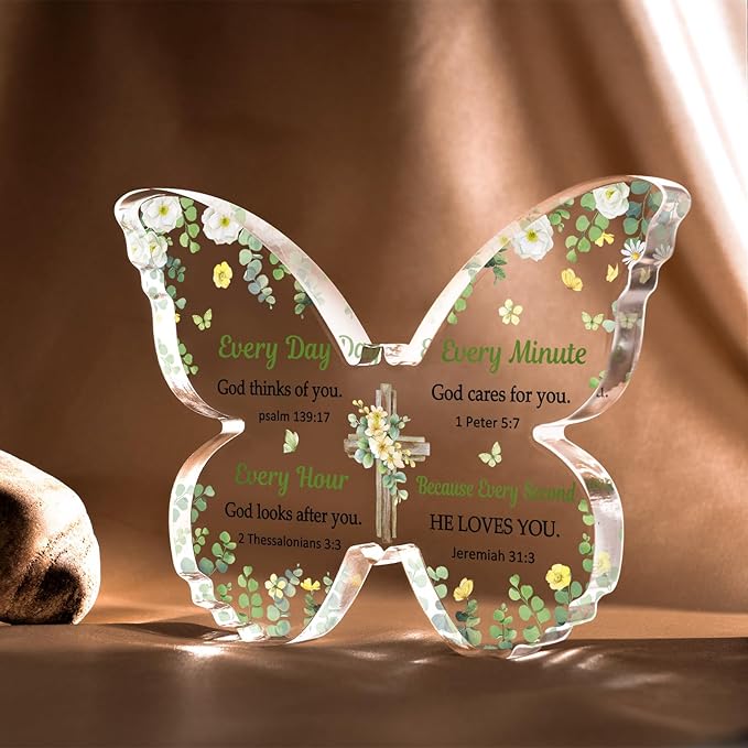 Christian Gifts for Women Faith, Butterfly Acrylic Plaque Sign, Religious Gifts for Women on Mothers Day Birthday Christmas, Spiritual Present for Female Friend Family, 5x3.8x0.5 Inch - Green