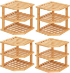 VERTORGAN 3 Tier Bamboo Corner Shelf(4 Pack),Dish Drying Rack,Plate Organizer,Kitchen Spice Rack for Countertop and Cabinet