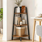 HOOBRO Corner Shelf, 3-Tier Corner Shelf Stand, 40” Tall Ladder Bookshelf, Industrial Corner Display Shelf Plant Stand for Living Room, Kitchen, Home Office, Rustic Brown BF143CJ01